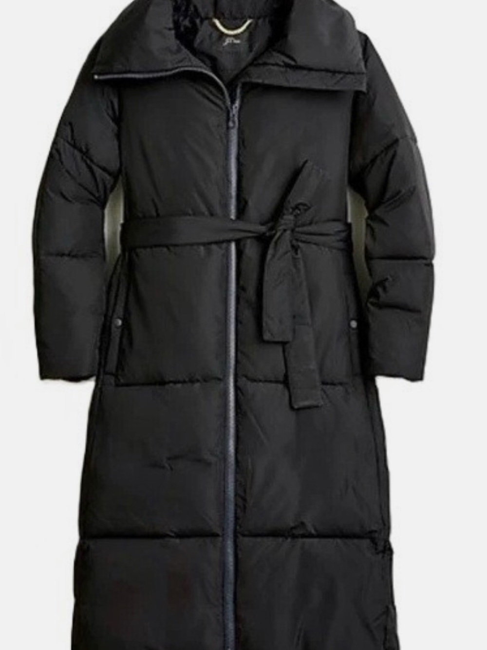 J. Crew Long Belted Black Puffer Jacket